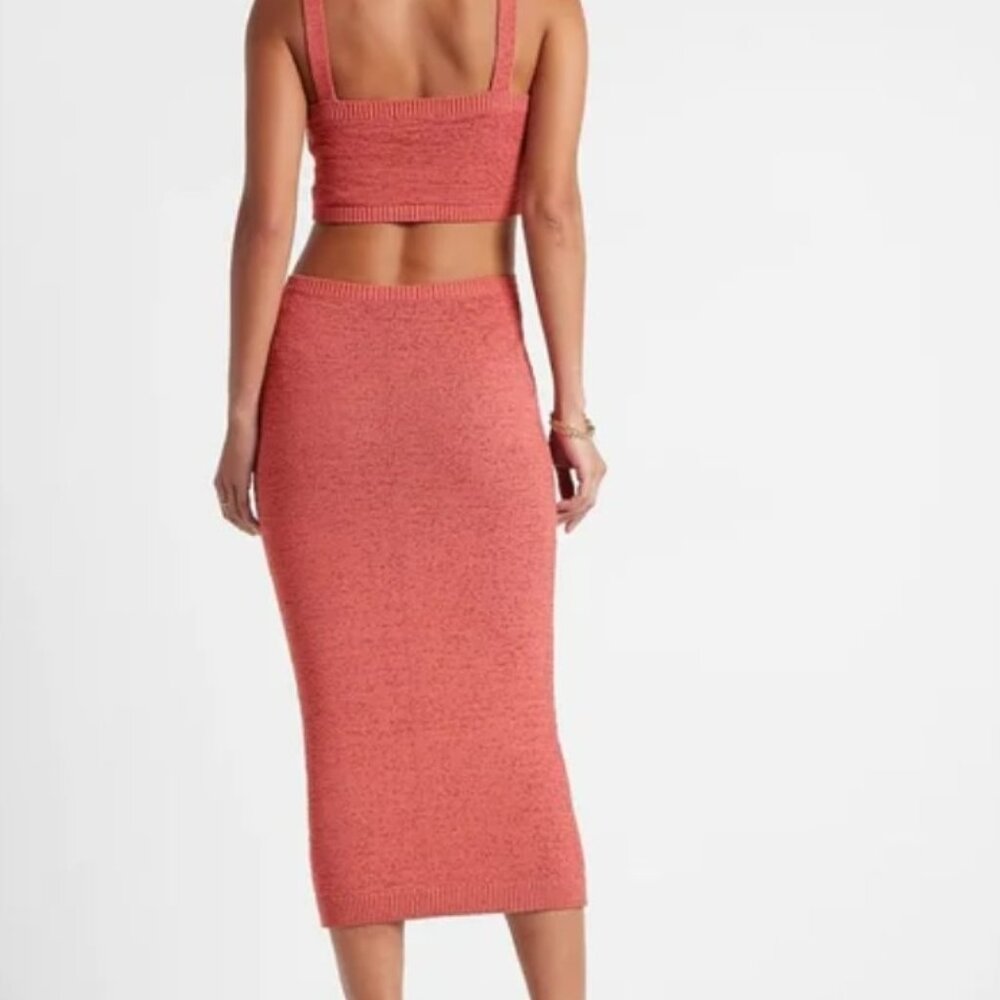 Express Women's Coral Blush Halter Knot Front Cutout Sweater Midi Dress - Picture 2 of 11